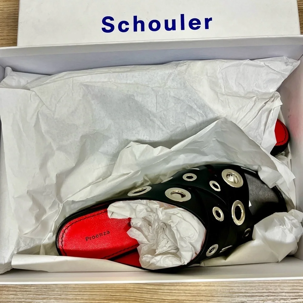 NEW Proenza Schouler Black Eyelet Flat Sandal Size 35.5